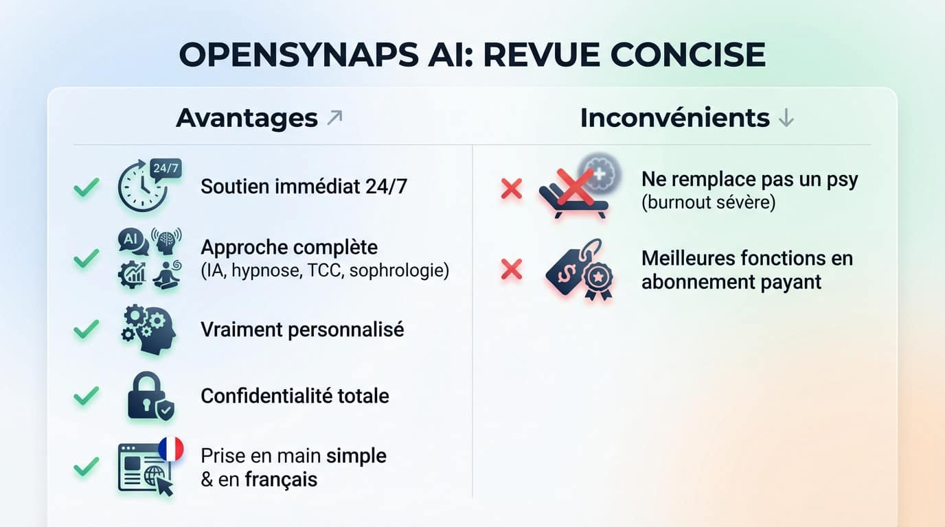 Interface de l'application OpenSynaps illustrant le psychologue IA et les fonctionnalités de bien-être